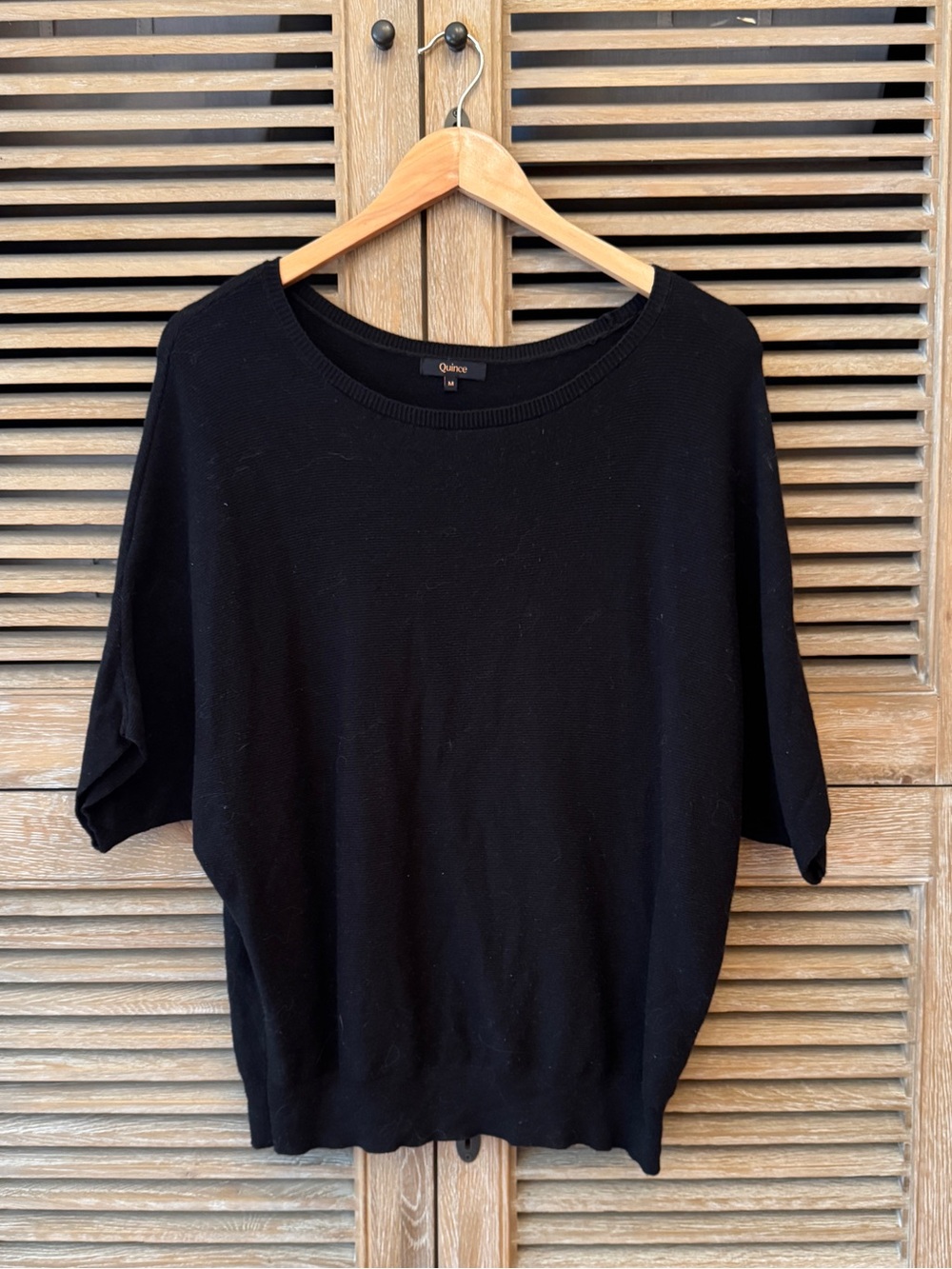 Quince Black Cotton Cashmere Link-Stitch Dolman Sweater
